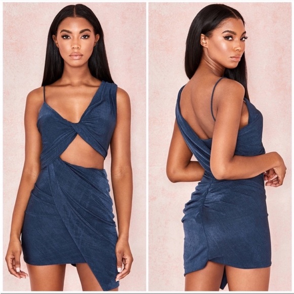 NWT HOUSE OF CB ‘Josephine’ Navy Silky Twist Drape Dress Size L+ - Picture 4 of 9